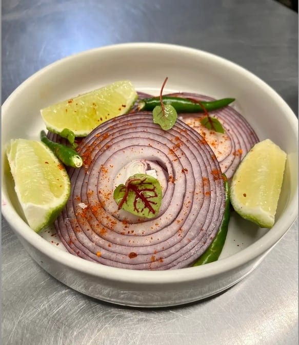 Raw Onions, Green Chiles and Lemon.